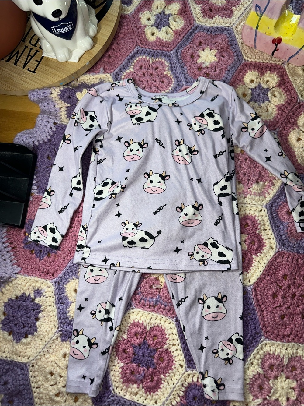 Toddler Lavender Cow-Print Pajama Set B334